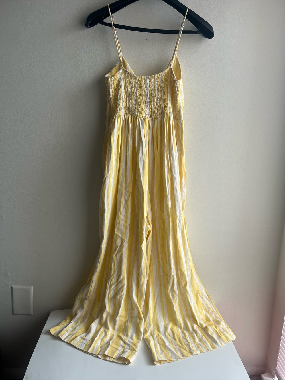 Willow Yellow and White Striped Tie-Front Wide Leg One Piece Jumpsuit Pockets XS - Picture 5 of 6